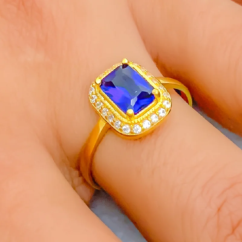 Royal Blue 22k Gold CZ Ring w/ Solitaire Stone