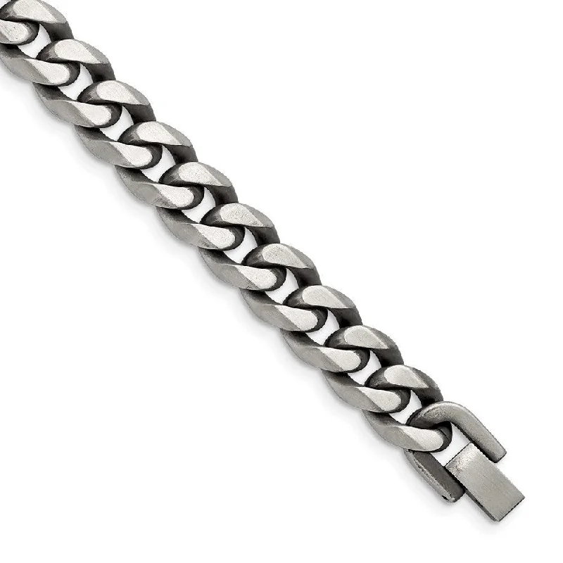 Stainless Steel Antiqued and Brushed 10.5mm Curb 8.5in Bracelet