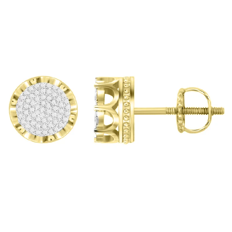 Sassy Ear Climbers-LADIES STUD EARRINGS 0.33CT ROUND DIAMOND YELLOW GOLD/STERLING SILVER