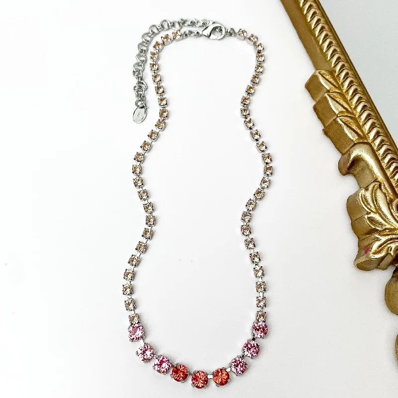 Sorrelli | Audrianna Crystal Tennis Necklace in Palladium Silver Tone and First Kiss