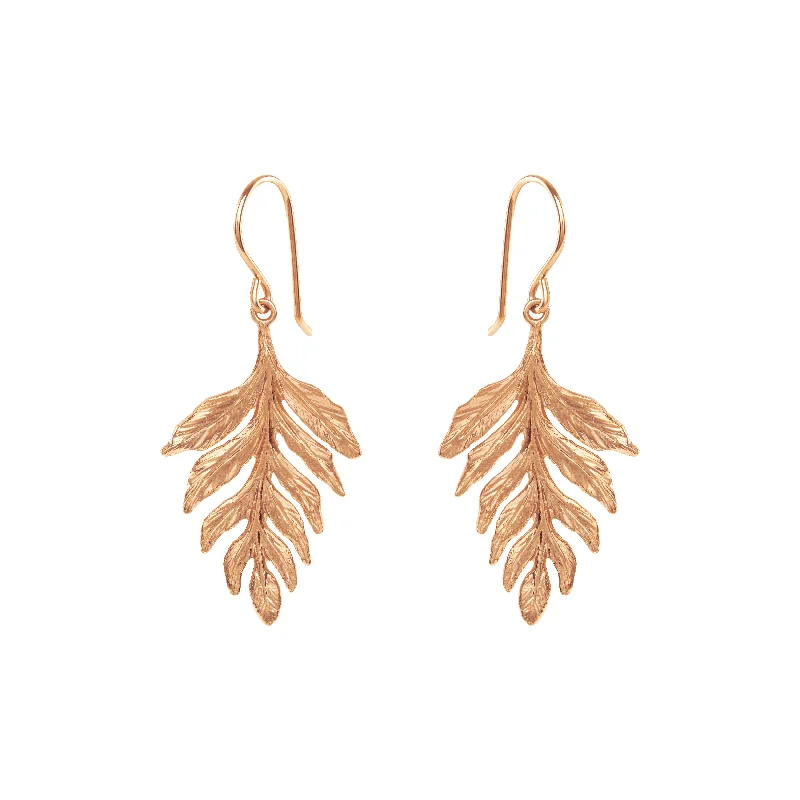 Heart-Shaped Stud Earrings-Rose Gold Fern Drop Earrings