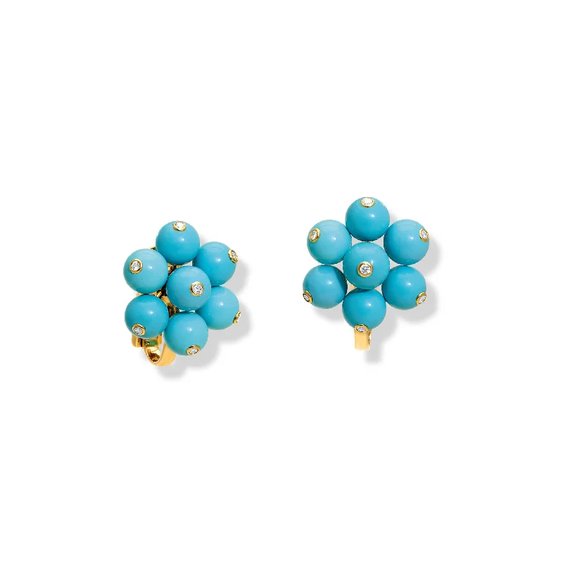 Gold Dangle Earrings-Cavolfiore Earrings 18ct Yellow Gold - Turquoise & Diamond