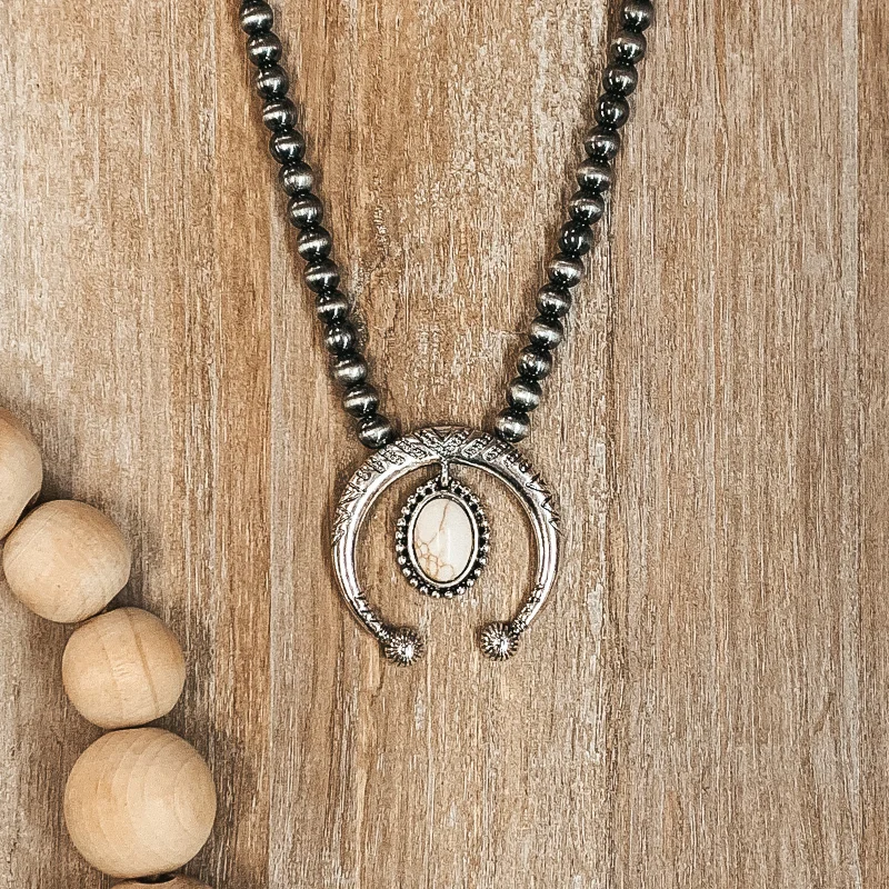 Squash Blossom with Ivory Oval Pendant and Navajo Inspired Pearl Necklace