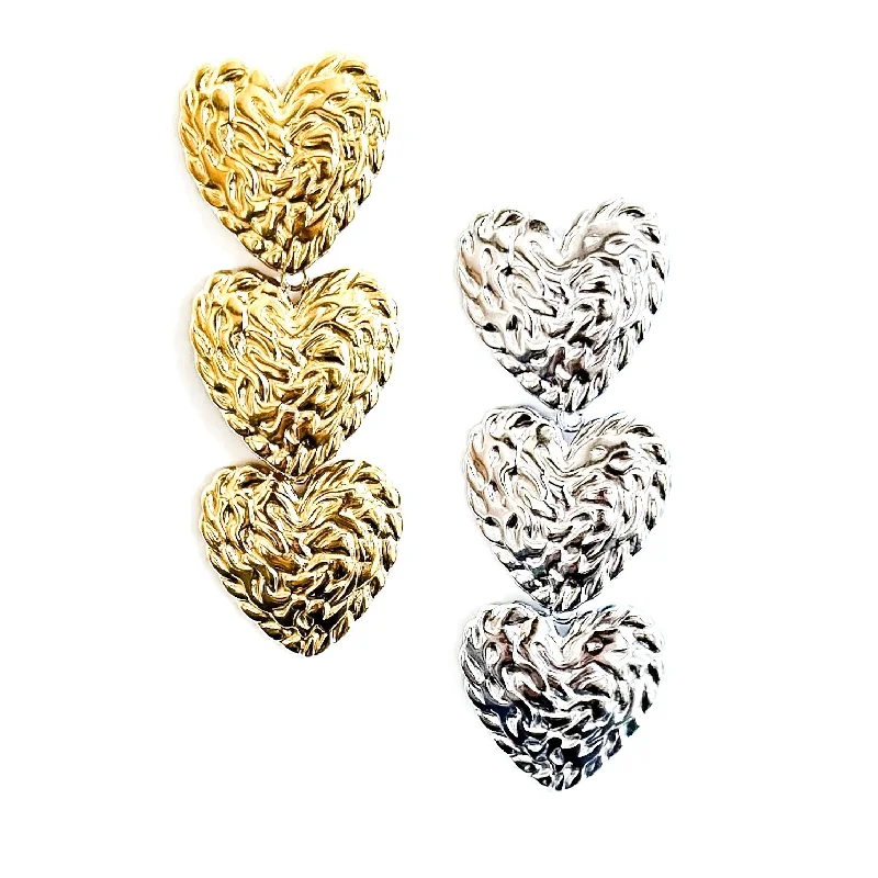 Geometric Dangle Earrings-Evian Textured Heart Earrings || Choose Color