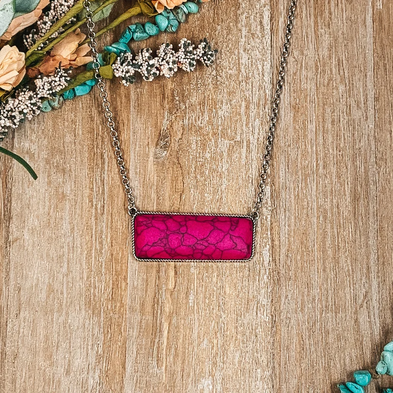 Large Rectangle Faux Stone Necklace in Pink