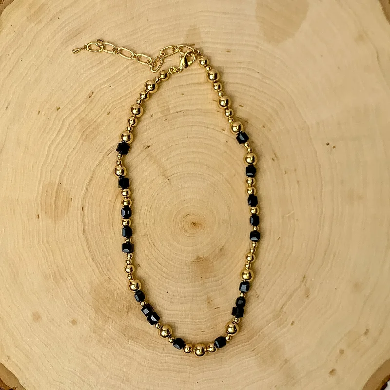 Dancing Dream Beaded Necklace With Gold Tones in Black