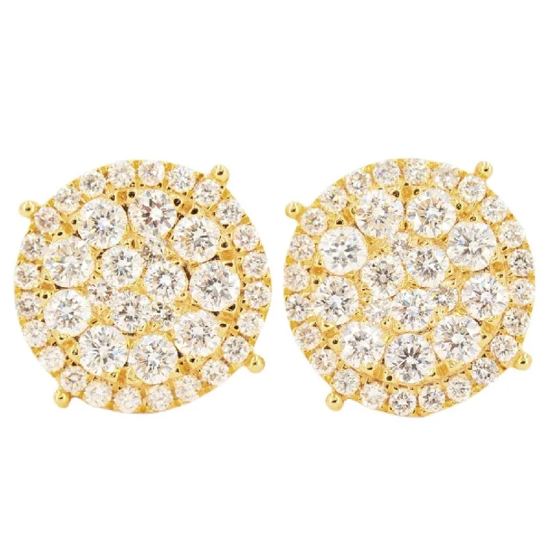 Bold Statement Earrings-14K 2.00CTW DIAMOND ROUND CLUSTER EARRINGS WITH HALO