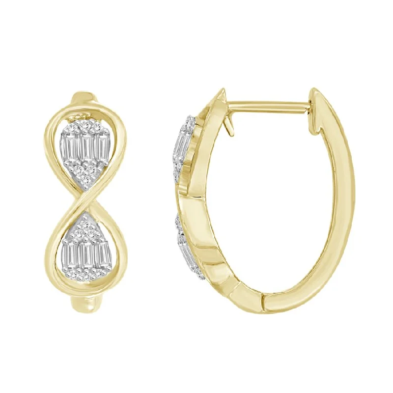 Glamour Diamond Earrings-LADIES HOOP EARRINGS 0.25CT ROUND/BAGUETTE DIAMOND 10K YELLOW GOLD