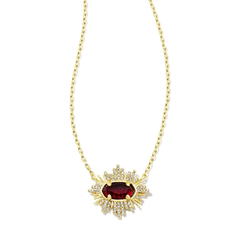 Kendra Scott | Grayson Sunburst Frame Short Pendant Necklace Gold Red Glass