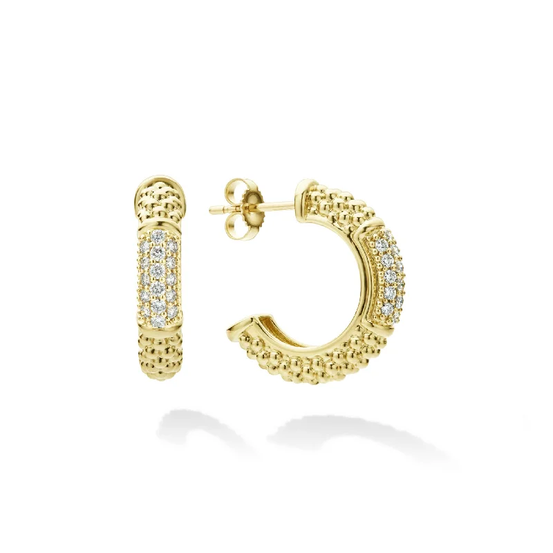 Small Drop Earrings-Caviar Gold 18K Gold Caviar Diamond Hoop Earrings