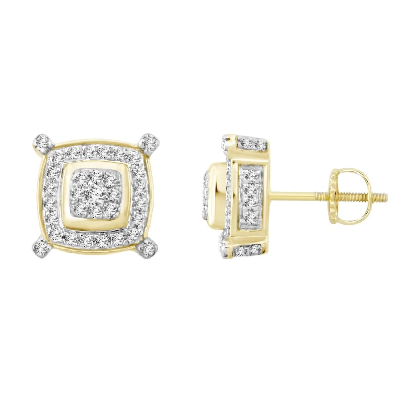 Wedding Earrings-LADIES EARRINGS 0.50CT ROUND DIAMOND 10K YELLOW GOLD