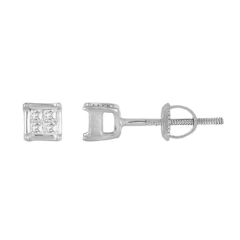 Crystal Drop Earrings-LADIES STUD EARRINGS 0.10CT PRINCESS DIAMOND 10K WHITE GOLD