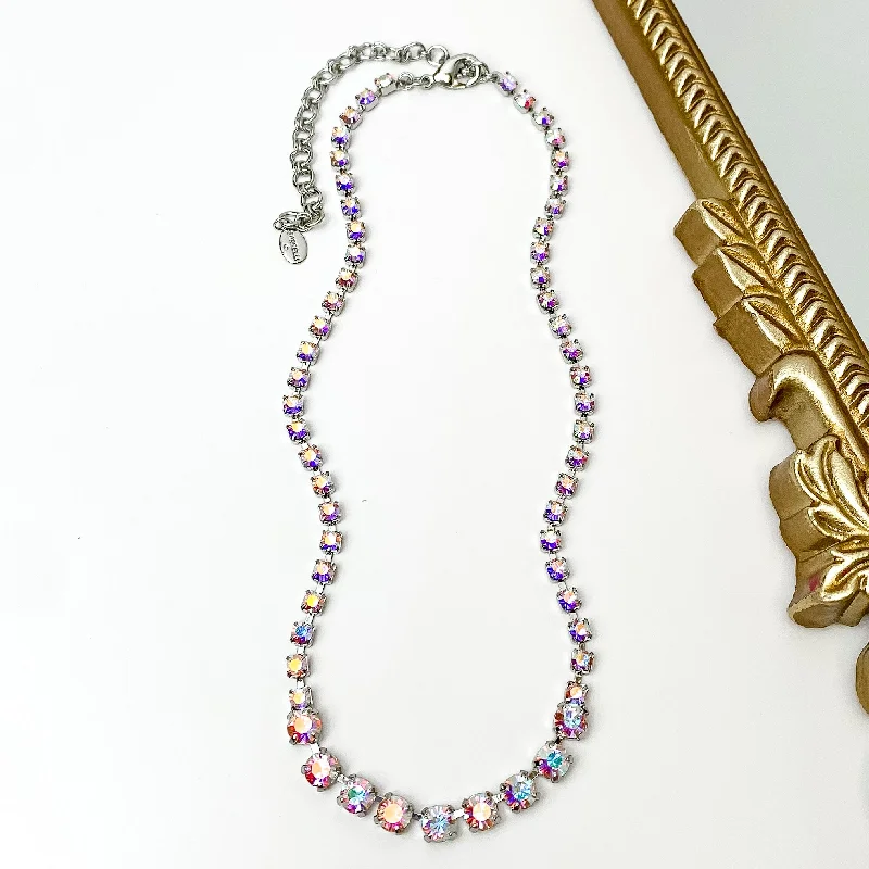 Sorrelli | Audrianna Crystal Tennis Necklace in Palladium Silver Tone and Aurora Borealis