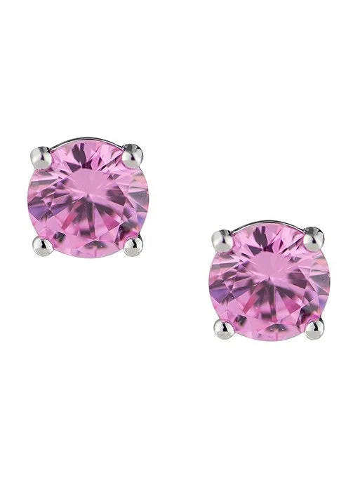 Long Chain Earrings-Classic Pink CZ Pierced Stud Earring