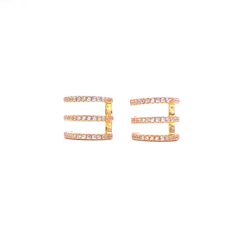 Unique Pearl Drop Earrings-Ashley Gold Sterling Silver Gold Plated CZ Triple Bar Earrings