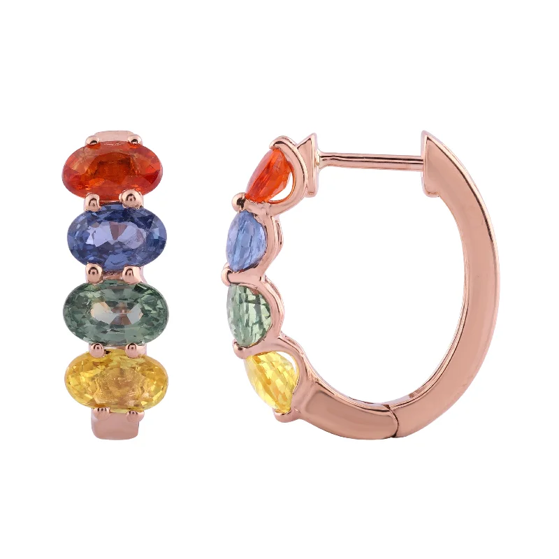 Metal Hoop Earrings-LADIES  EARRINGS 4.45CT OVAL DIAMOND 14K ROSE GOLD (COLOUR STONE-MIX  4.45CT)