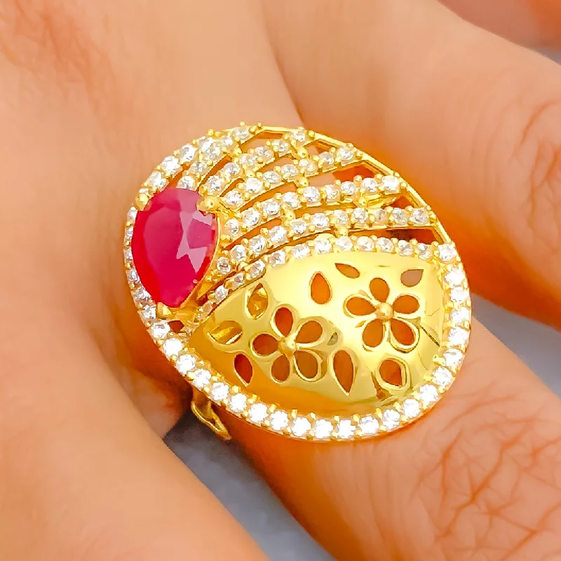 Oval Decorative 22k Gold CZ Statement Ring