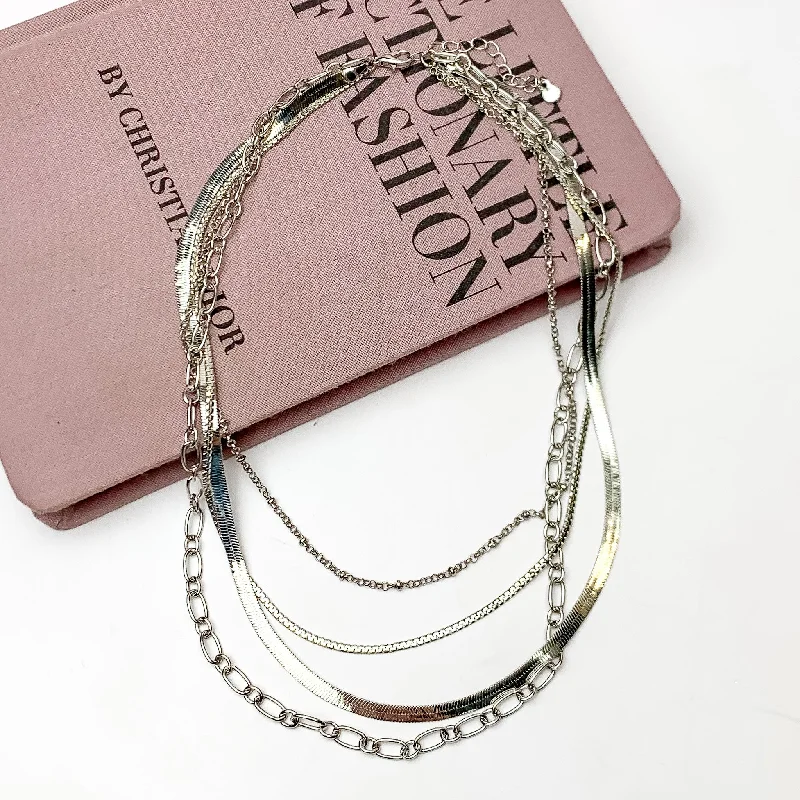 New to Town Multi Strand Chain Necklace in Silver Tone