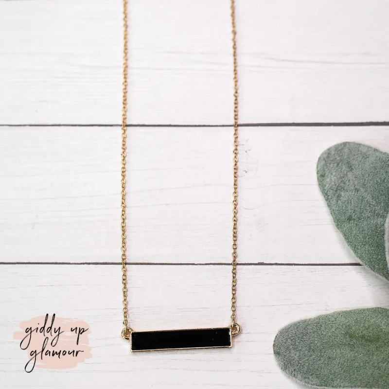 Short Gold with Black Bar Necklace