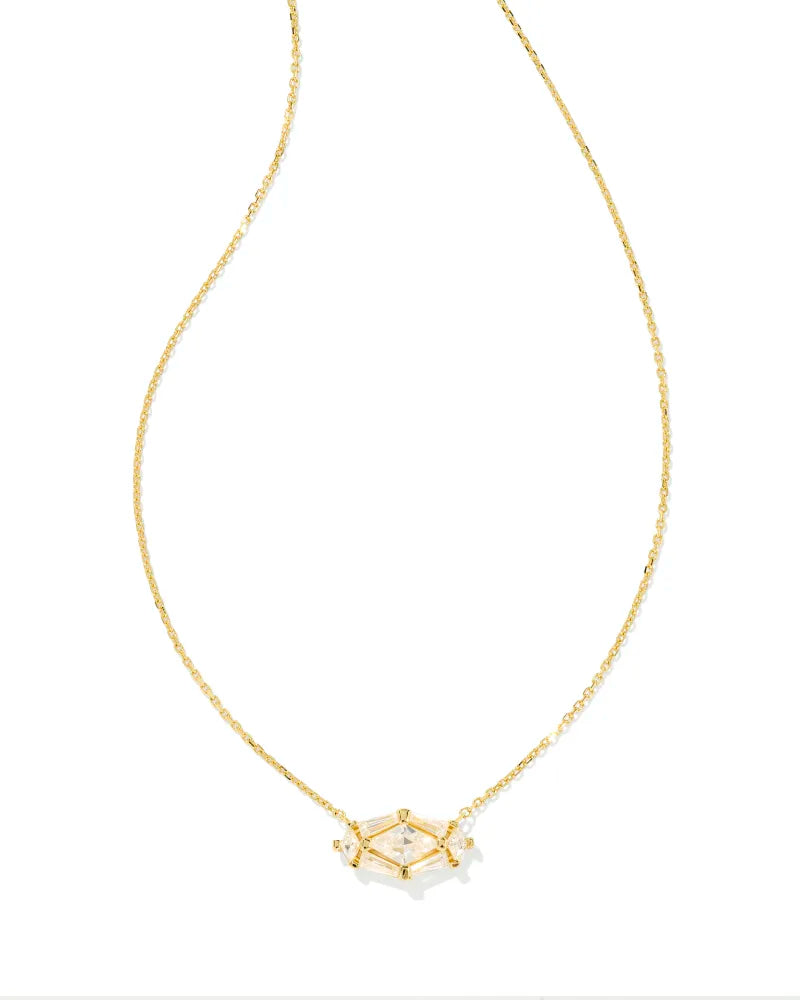 Kendra Scott | Lindy Rae Elisa Gold Short Pendant Necklace in White Crystal