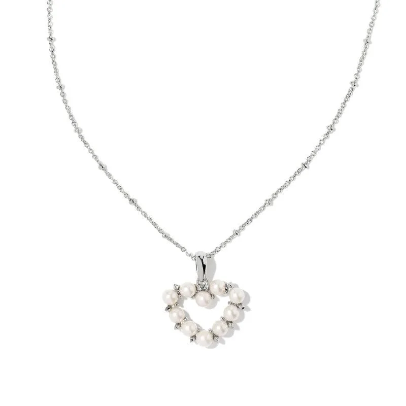 Kendra Scott | Ashton Silver Heart Short Pendant Necklace in White Pearl