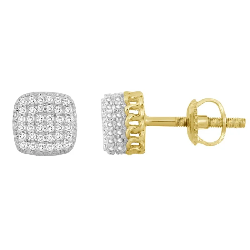 Colorful Crystal Earrings-LADIES STUD EARRINGS 0.15CT ROUND DIAMOND 10K YELLOW GOLD