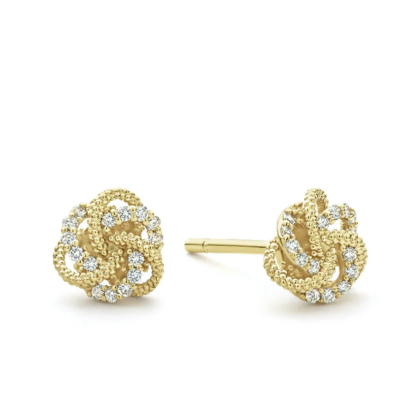 Stud Earrings with Gemstones-Love Knot Small 18K Gold Love Knot Diamond Earrings