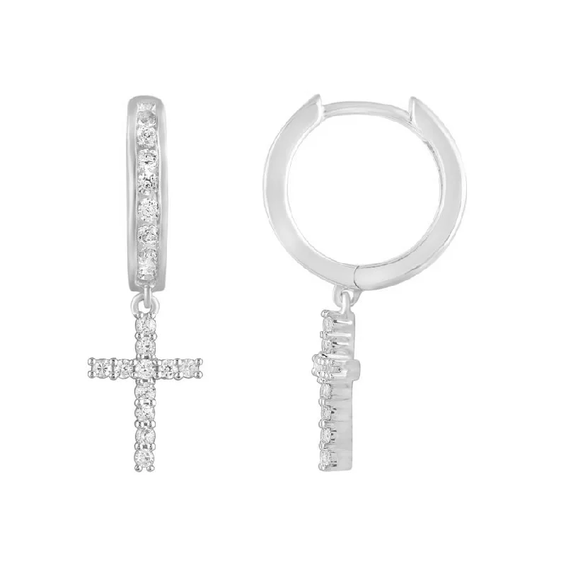 Handmade Beaded Earrings-LADIES HUGGIES EARRINGS 0.50CT ROUND DIAMOND 10K WHITE GOLD