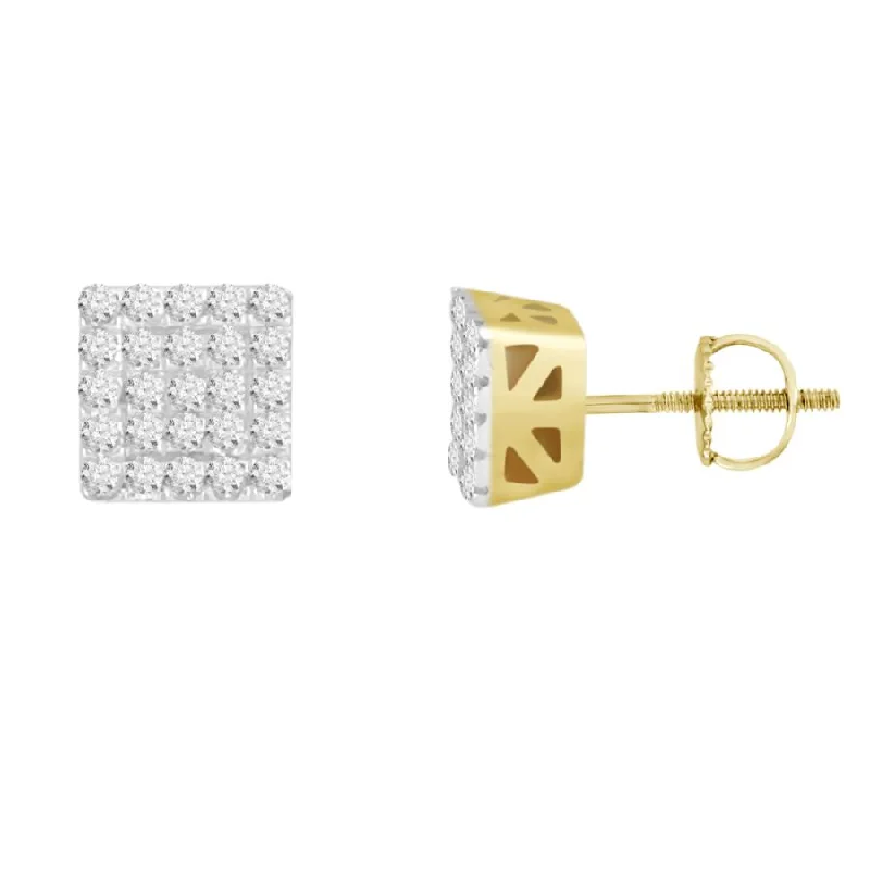 Statement Earrings for Weddings-MEN'S STUD EARRINGS 0.15CT ROUND DIAMOND 10K YELLOW GOLD