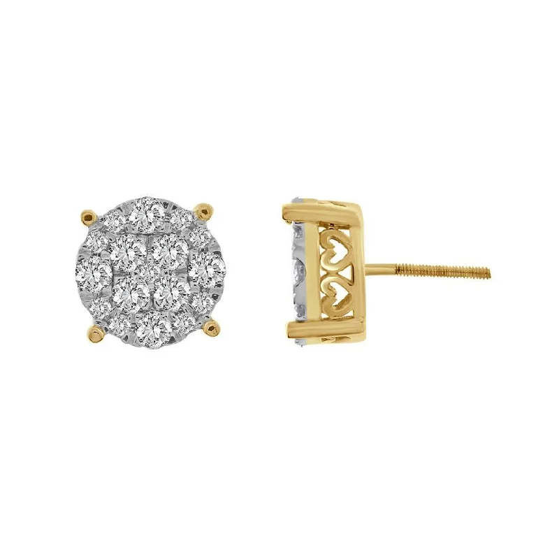 Glittery Hoop Earrings-LADIES STUD EARRINGS 2.00CT ROUND DIAMOND 10K YELLOW GOLD