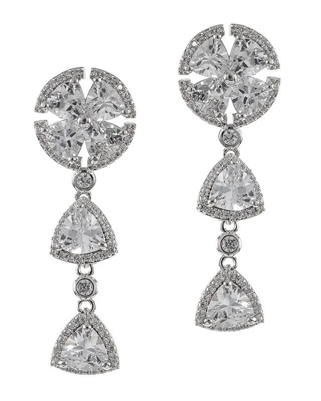 Handmade Gold Earrings-Trillion CZ Drop Earrings