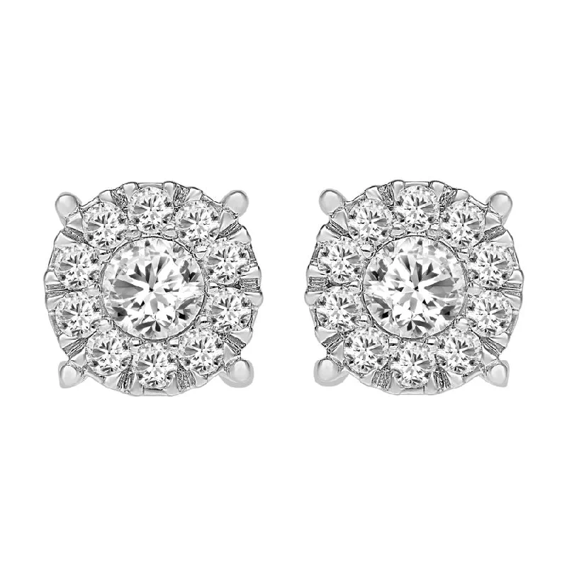 Personalized Name Earrings-LADIES EARRINGS 1.00CT ROUND DIAMOND 14K WHITE GOLD