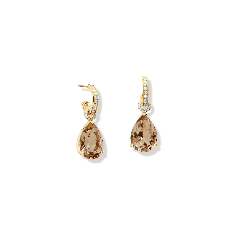 Double Drop Earrings-Luiza Earring Drops Yellow Gold - Smoky Quartz & Diamond Pavé