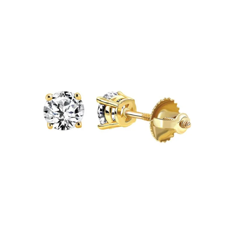 Fashionable Clip-On Earrings-LADIES SOLITAIRE EARRINGS 0.33CT ROUND DIAMOND 14K YELLOW GOLD