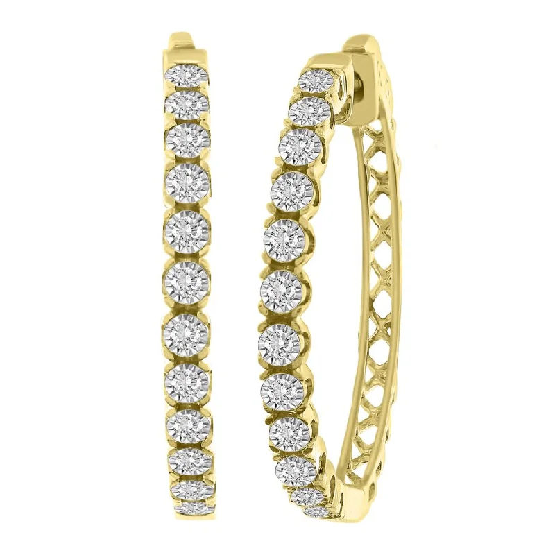 Fashionable Dangle Earrings-LADIES HOOP EARRINGS 0.50CT ROUND DIAMOND 10K YELLOW GOLD