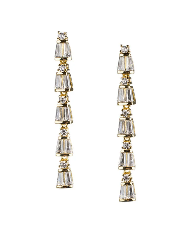 Antique Silver Earrings-CZ Linear Drop Earrings