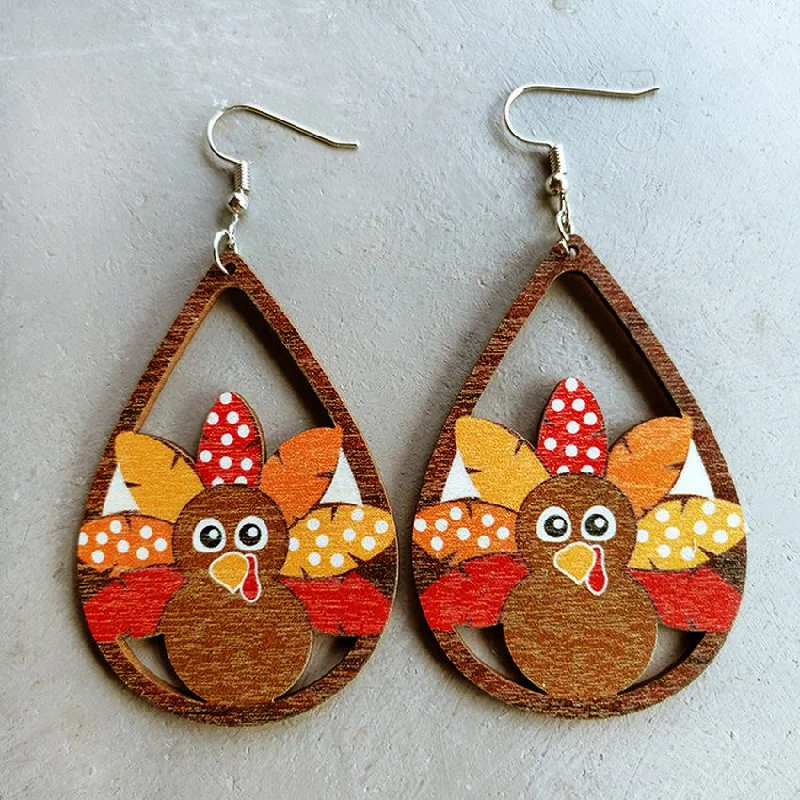 Big Statement Earrings-Laser Cut Wooden Turkey Earrings