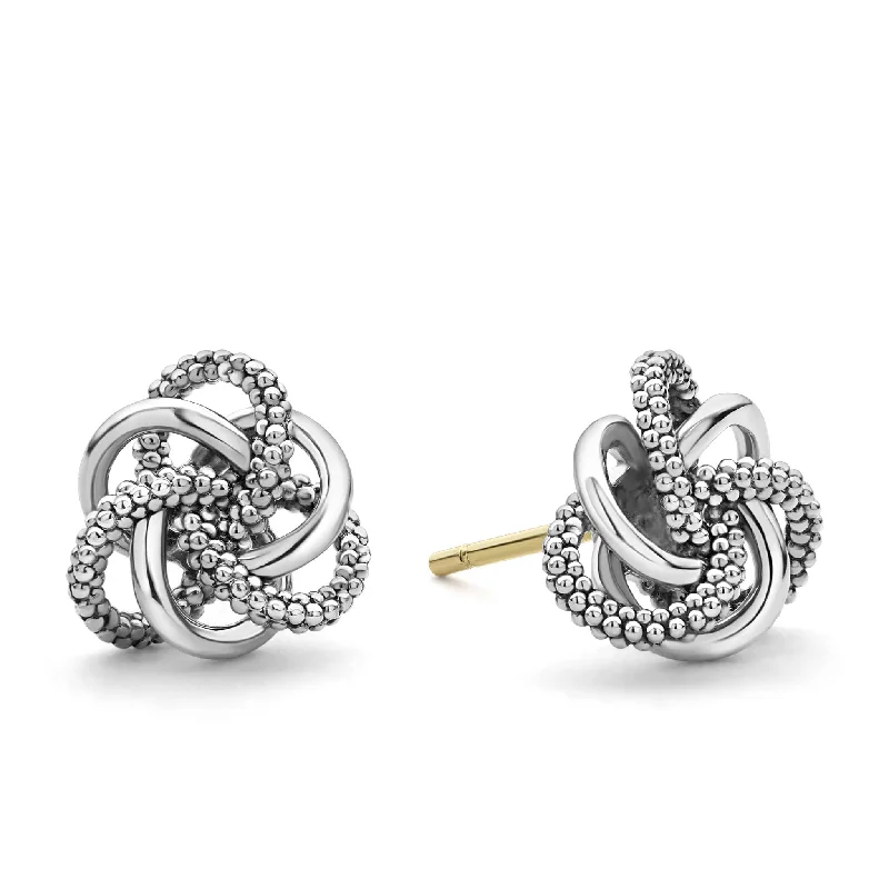 Luxury Diamond Earrings-Love Knot Small Silver Love Knot Stud Earrings