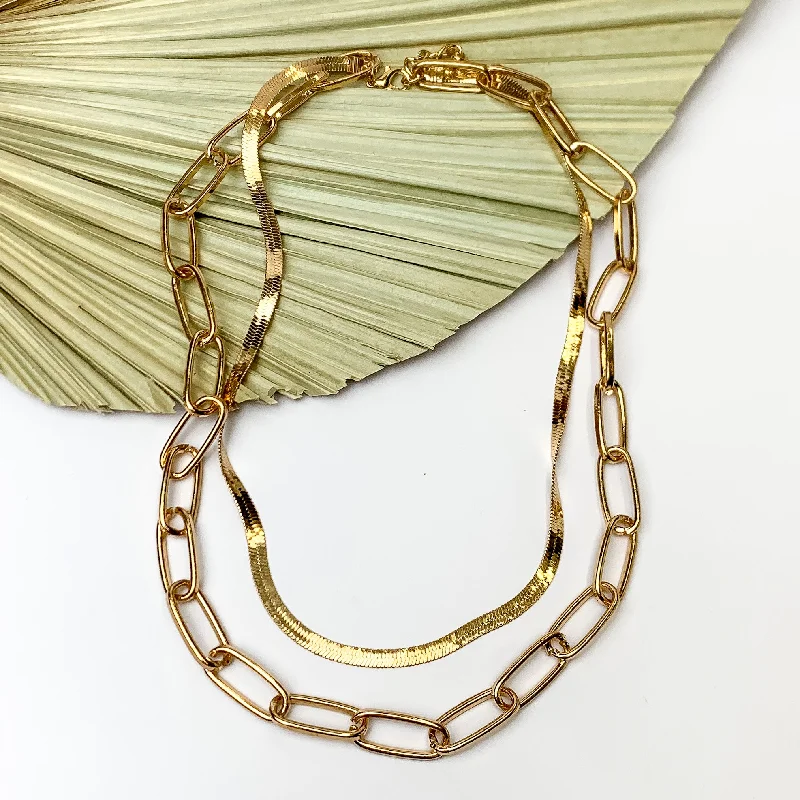 Gold Tone Double Layered Chain Necklace