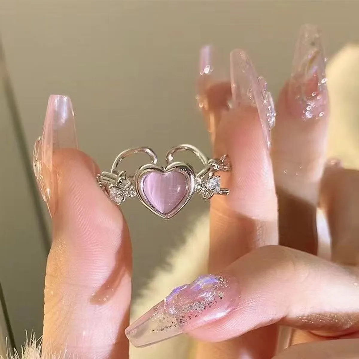 Pink Heart-Shaped Zircon Ring