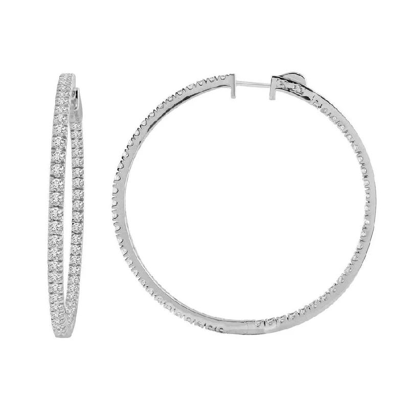 Silver Teardrop Earrings-LADIES HOOP EARRINGS 5.00CT ROUND DIAMOND 14K WHITE GOLD