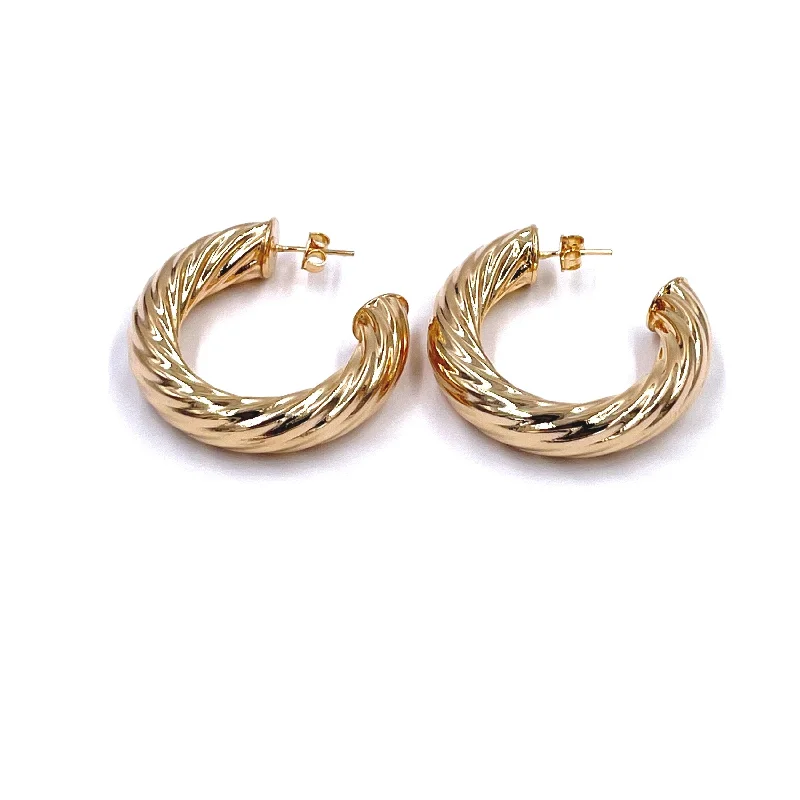 Luxury Chandelier Earrings-Ashley Gold Stainless Steel Gold Plated Puff Twisted Hoop Earrings