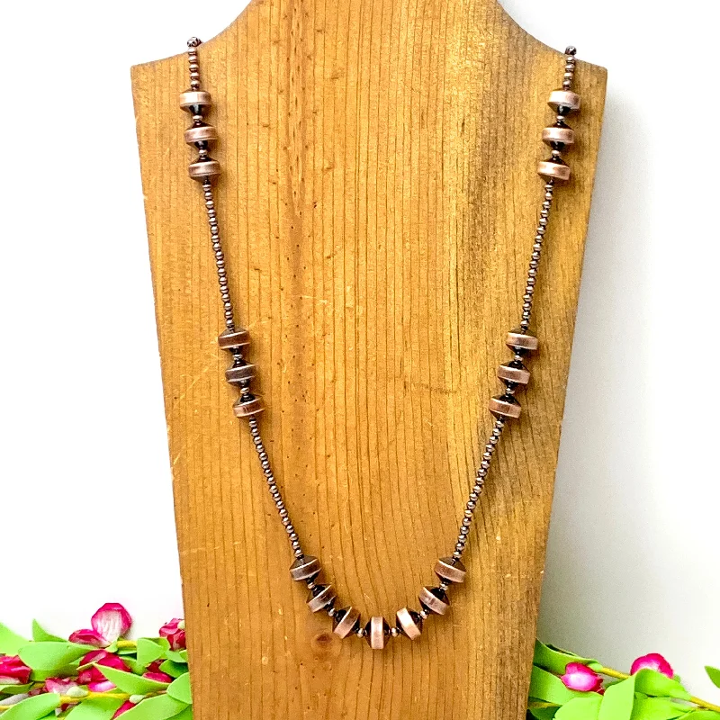 Faux Navajo Pearl and Rondelle Necklace in Copper Tone