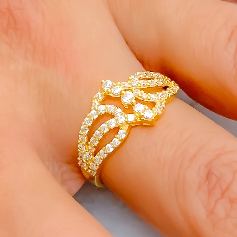 Lavish Twinkling Glam 22k Gold CZ Ring