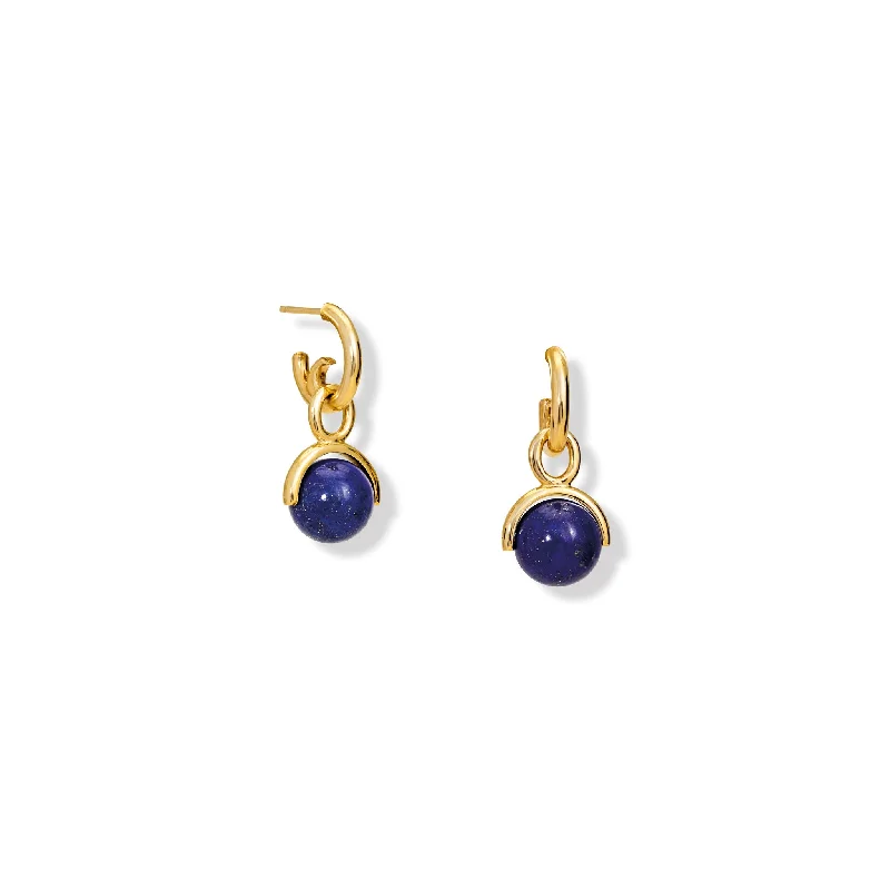 Embellished Earrings-Stirrup Earrings Drops Yellow Gold - Lapis Lazuli