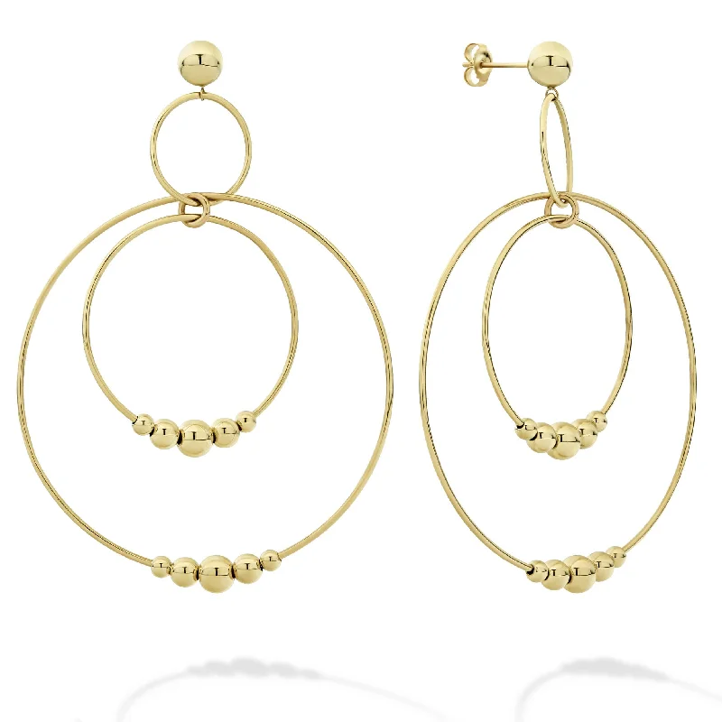 Diamond Drop Earrings-Caviar Gold Three Circle Bead Drop Earrings