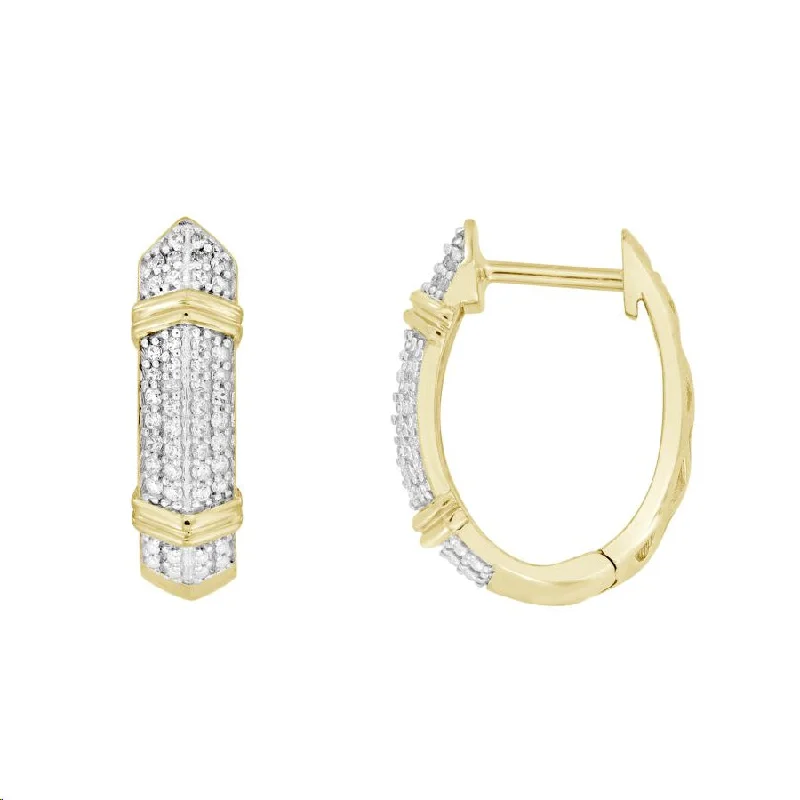 Wedding Earrings-LADIES HOOPS EARRINGS 0.16CT ROUND DIAMOND 10K YELLOW GOLD