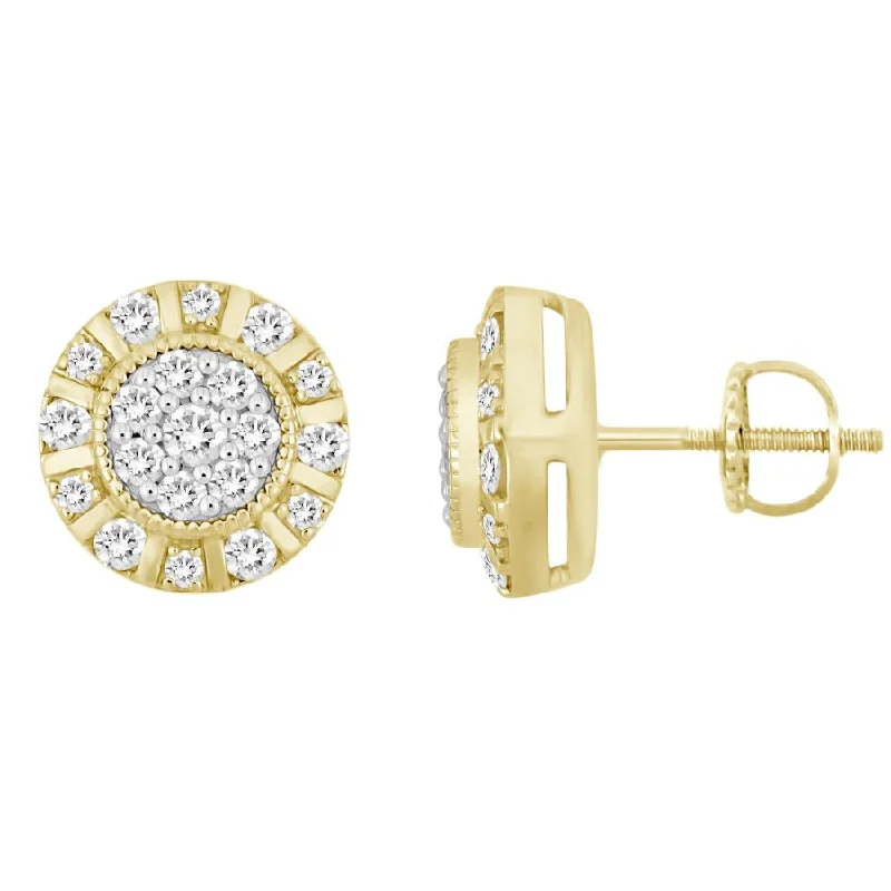 Long Dangle Earrings-LADIES STUD EARRINGS 1.00CT ROUND DIAMOND 10K YELLOW GOLD