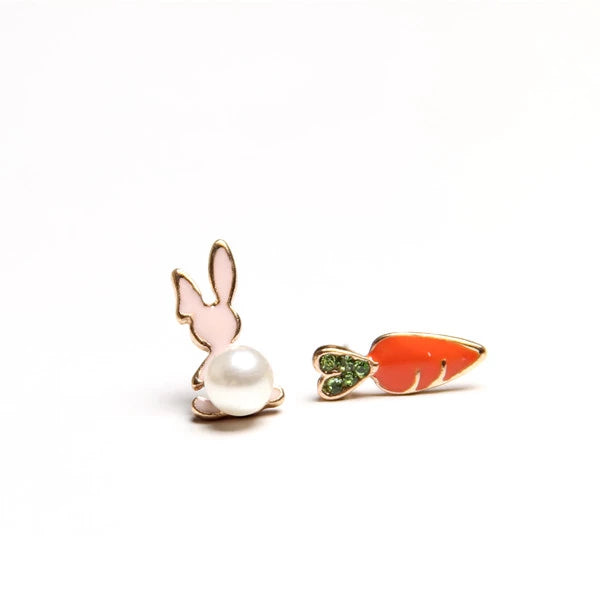 Double-Sided Earrings-Adorable Bunny and Carrot Earrings