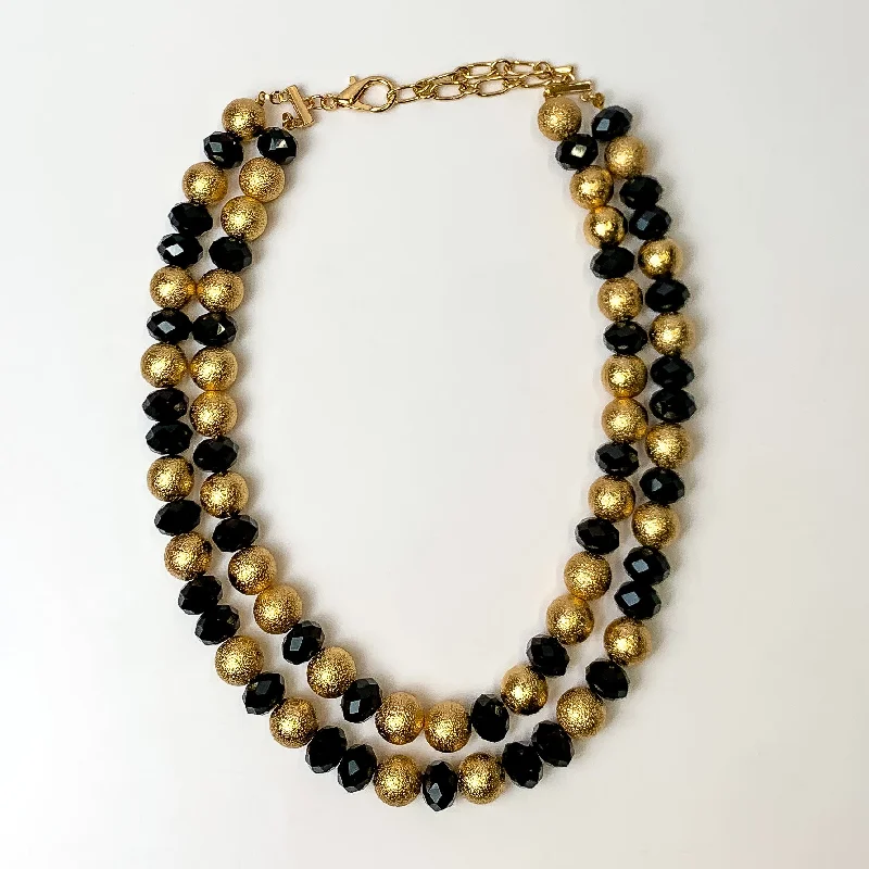 Bold Statement Layered Necklace in Gold tone and Black